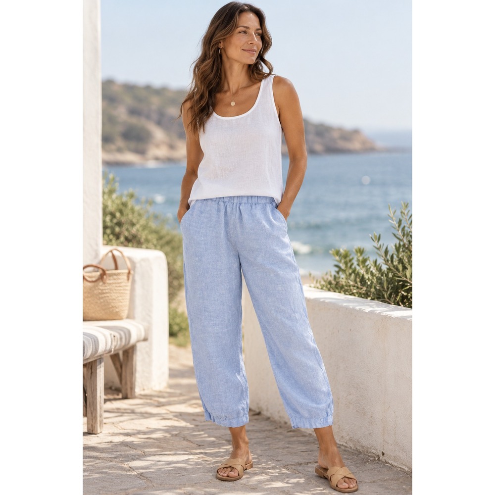 NWT Quince 100% European Linen Pants Women Sz S French Blue Coastal Beachy